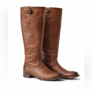 Frye Pippa Back Zip Tall Boots Brown Leather Size 9.5 Riding Buckle Western